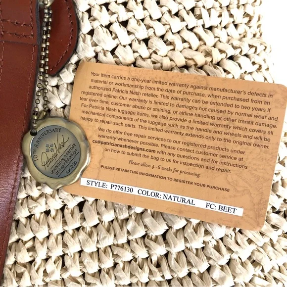 PATRICIA NASH Manarola Tote Purse Paper Rafia w/ Leather Trim - Picture 10 of 10